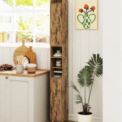 Schmaler Badschrank mit Toilettenpapierhalter & Seitenhaken Hochschrank Badezimmerschrank Vintage