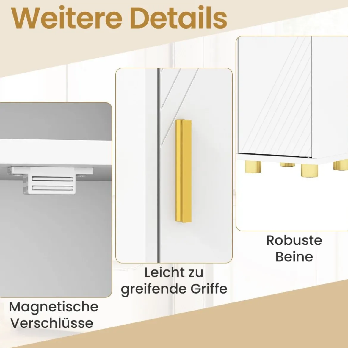 Schmaler Badschrank mit Toilettenpapierhalter & Seitenhaken Hochschrank Badezimmerschrank Weiß