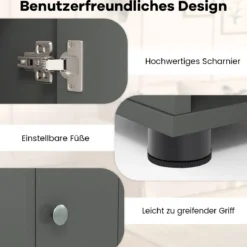 Schmaler Badschrank mit 2 Türen & 1 Schublade & Verstellbaren Regalen Badezimmerschrank Grau