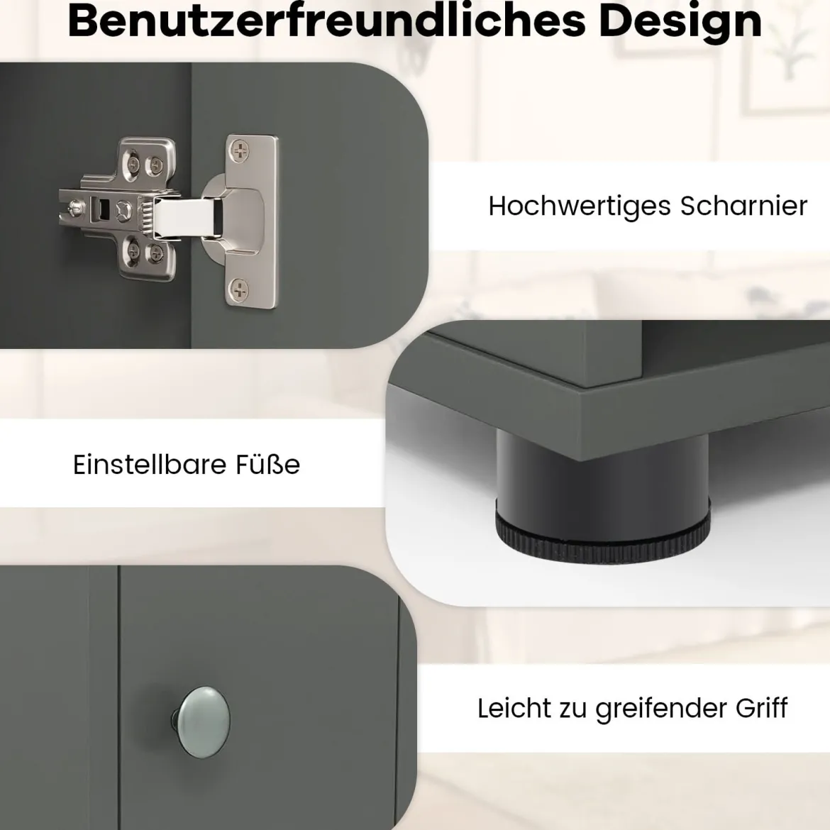 Schmaler Badschrank mit 2 Türen & 1 Schublade & Verstellbaren Regalen Badezimmerschrank Grau