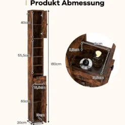 Schmaler Badschrank mit 2 Türen & 1 Schublade & Verstellbaren Regalen Badezimmerschrank Braun