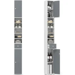 Schmaler Badschrank mit 2 Türen & 1 Schublade Hochschrank 20 x 20 x 180 cm