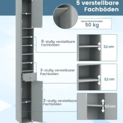 Schmaler Badschrank mit 2 Türen & 1 Schublade Hochschrank 20 x 20 x 180 cm