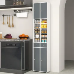 Schmaler Badschrank mit 2 Türen & 1 Schublade Hochschrank 20 x 20 x 180 cm