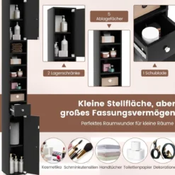 Schmaler Badschrank mit 2 Türen & 1 Schublade Hochschrank 20 x 20 x 180 cm