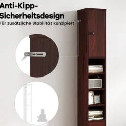 Schmaler Badschrank mit 2 Türen & 1 Schublade & Verstellbaren Regalen Badezimmerschrank Dunkelbraun