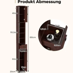 Schmaler Badschrank mit 2 Türen & 1 Schublade & Verstellbaren Regalen Badezimmerschrank Dunkelbraun