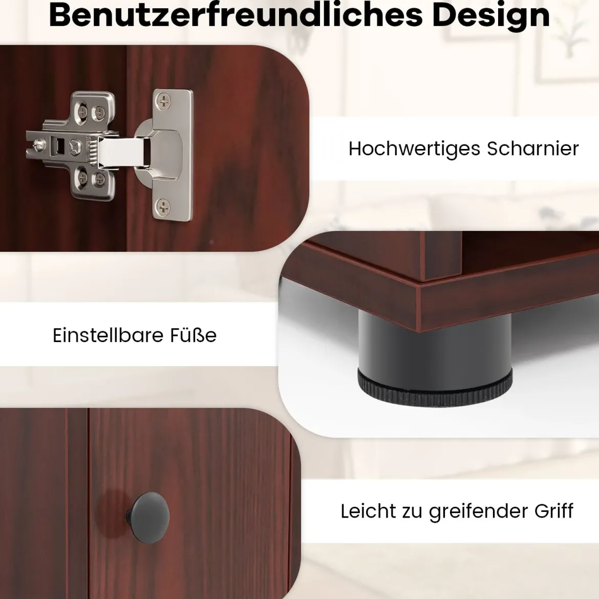 Schmaler Badschrank mit 2 Türen & 1 Schublade & Verstellbaren Regalen Badezimmerschrank Dunkelbraun