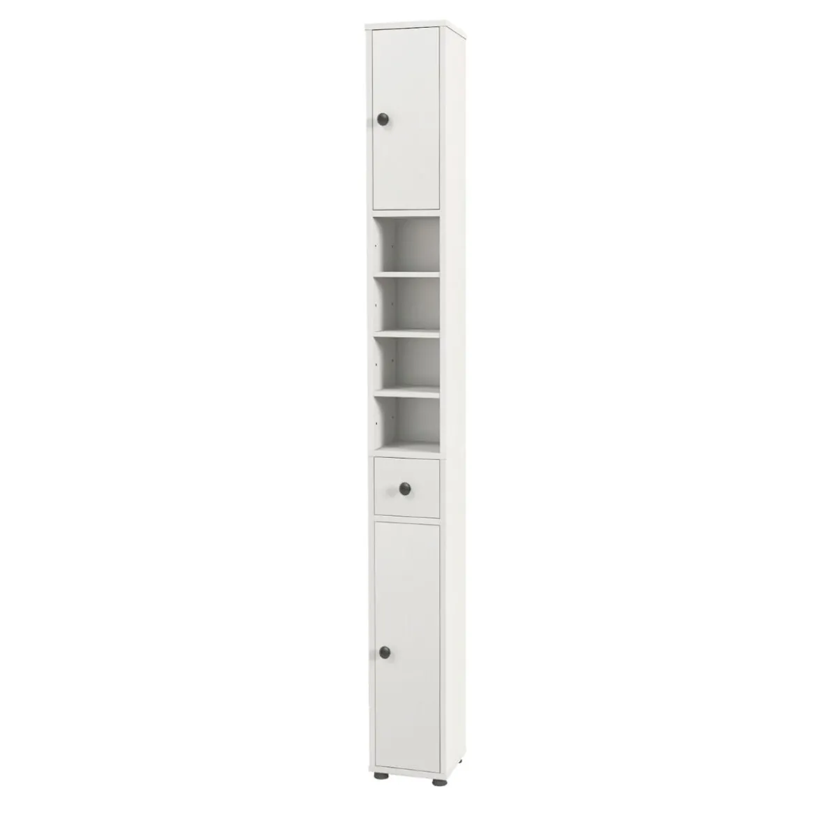 Schmaler Badschrank mit 2 Türen & 1 Schublade & Verstellbaren Regalen Badezimmerschrank Weiß