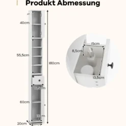 Schmaler Badschrank mit 2 Türen & 1 Schublade & Verstellbaren Regalen Badezimmerschrank Weiß