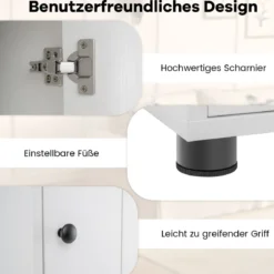 Schmaler Badschrank mit 2 Türen & 1 Schublade & Verstellbaren Regalen Badezimmerschrank Weiß