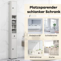 Schmaler Badschrank mit 2 Türen & 1 Schublade & Verstellbaren Regalen Badezimmerschrank Weiß