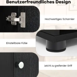 Schmaler Badschrank mit 2 Türen & 1 Schublade & Verstellbaren Regalen Badezimmerschrank Schwarz