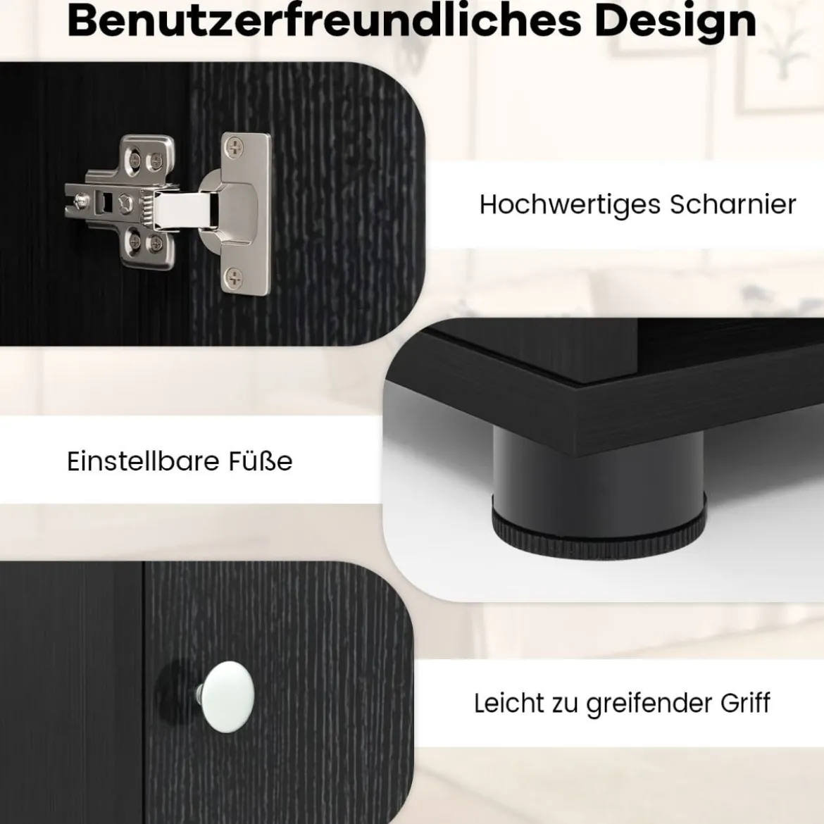 Schmaler Badschrank mit 2 Türen & 1 Schublade & Verstellbaren Regalen Badezimmerschrank Schwarz