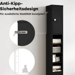 Schmaler Badschrank mit 2 Türen & 1 Schublade & Verstellbaren Regalen Badezimmerschrank Schwarz