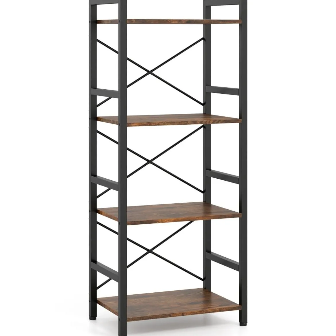 Schmaler Bücherregal 4-stöckiges freistehendes Standregal mit robustem Metallrahmen Rustikal Braun