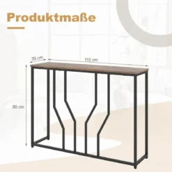 Schmaler Konsolentisch aus Metall mit Kippschutz-Vorrichtungen 110 x 30 x 80 cm Rustikales Braun