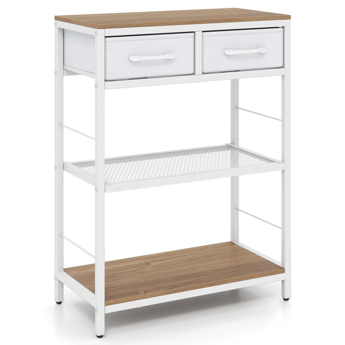 Schmaler Konsolentisch Eingangstisch mit 2 Stoffschubladen & Offenen Regalen 60 x 30 x 81 cm Natur