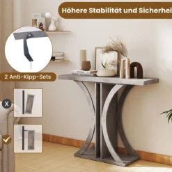 Schmaler Konsolentisch mit Geometrischem Metallgestell im Industriestil Flurtisch Sofatisch Grau
