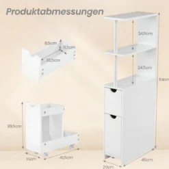 Schmaler Nischenschrank mit Offenen Regalen & Schublade & Herausziehbarem Wage Badschrank