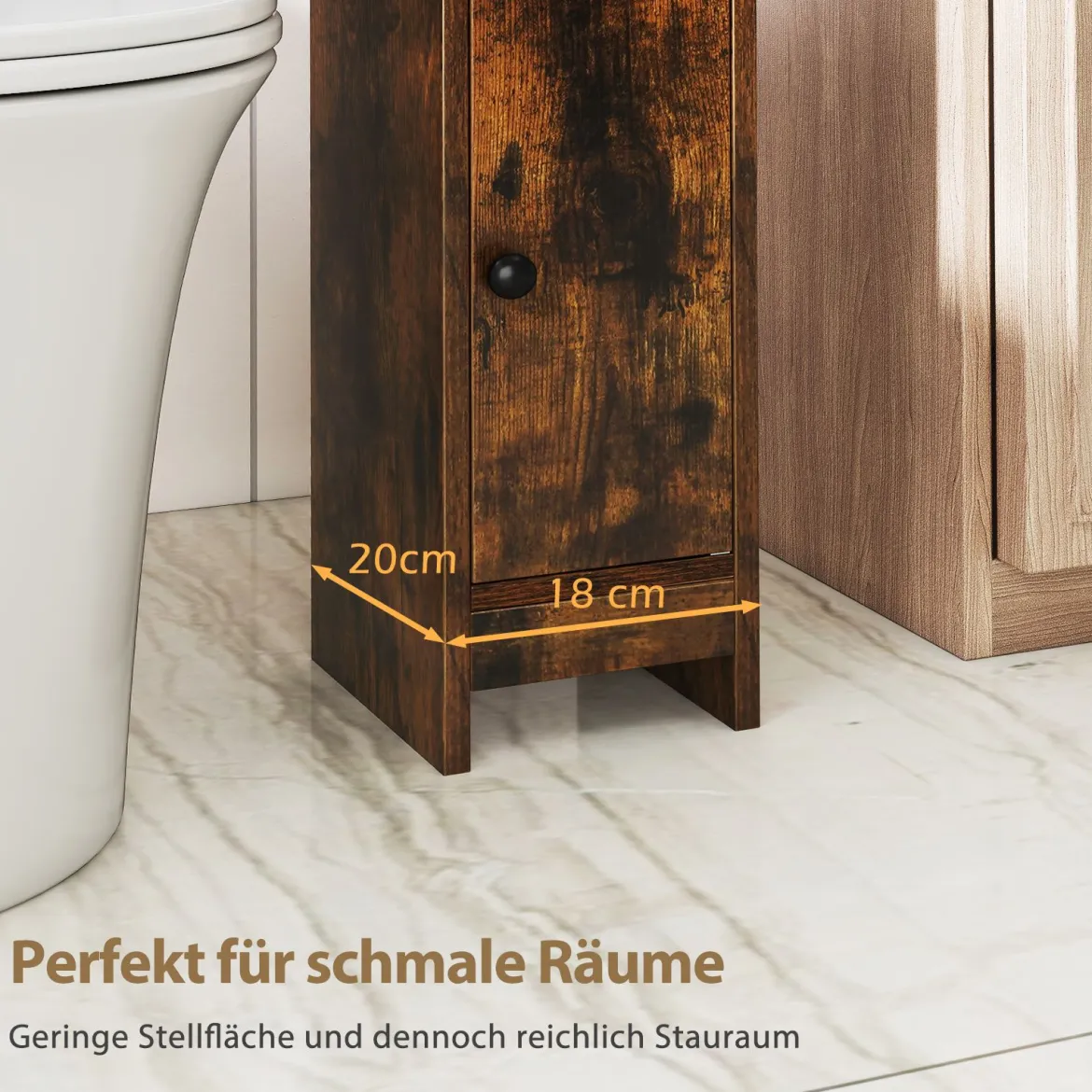 Schmaler Toilettenschrank mit 2 Offenen Fächern & 2 Abnehmbarer Ablage Badschrank Vintage
