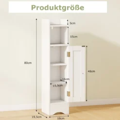 Schmaler Toilettenschrank mit Offenem Fach & 2 Verstellbare Ablagen Badschrank Weiß