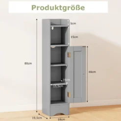 Schmaler Toilettenschrank mit Offenem Fach & 2 Verstellbare Ablagen Badschrank Grau