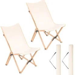 Schmetterlingsstuhl im 2er-Set Klappstuhl aus Bambus Beige