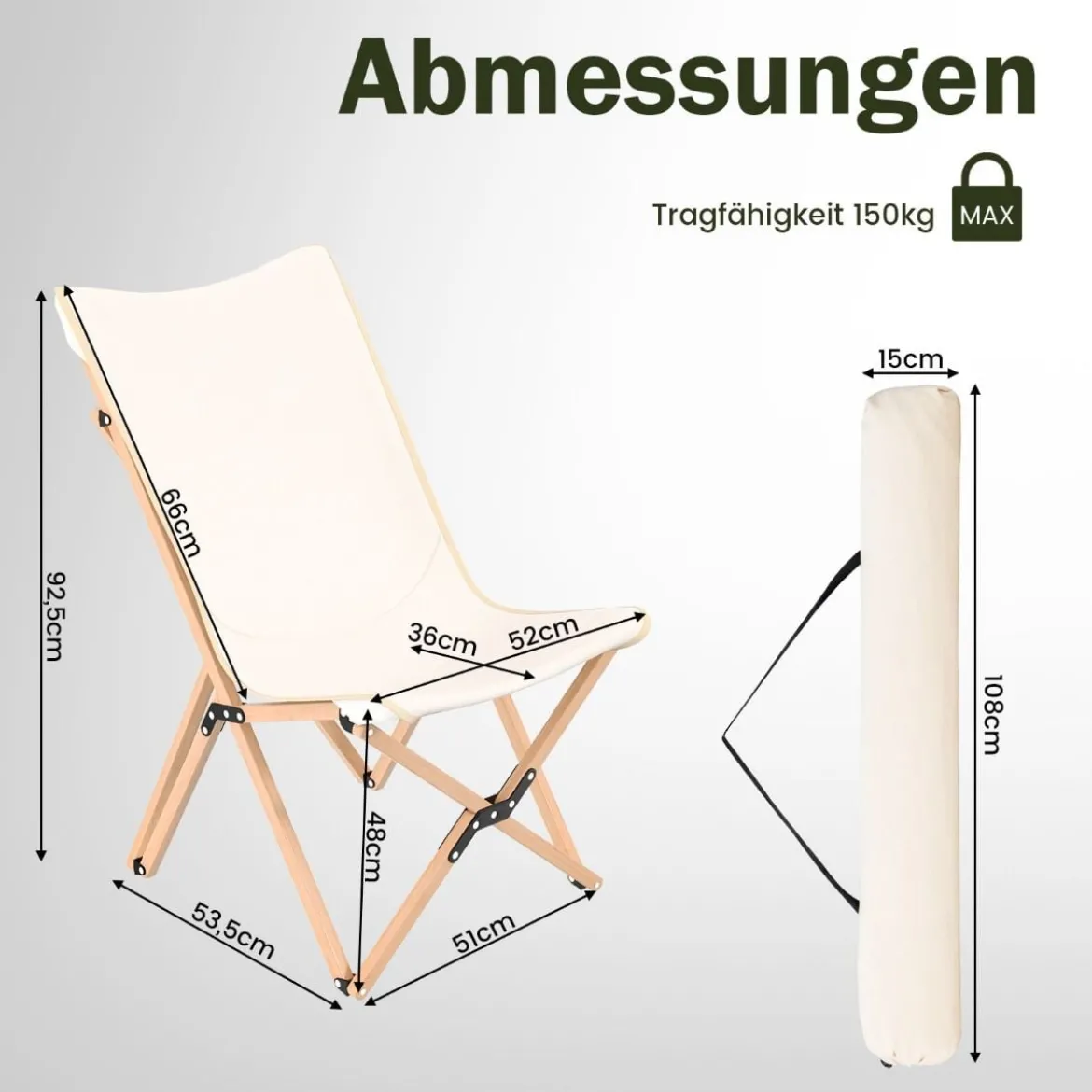 Schmetterlingsstuhl im 2er-Set Klappstuhl aus Bambus Beige