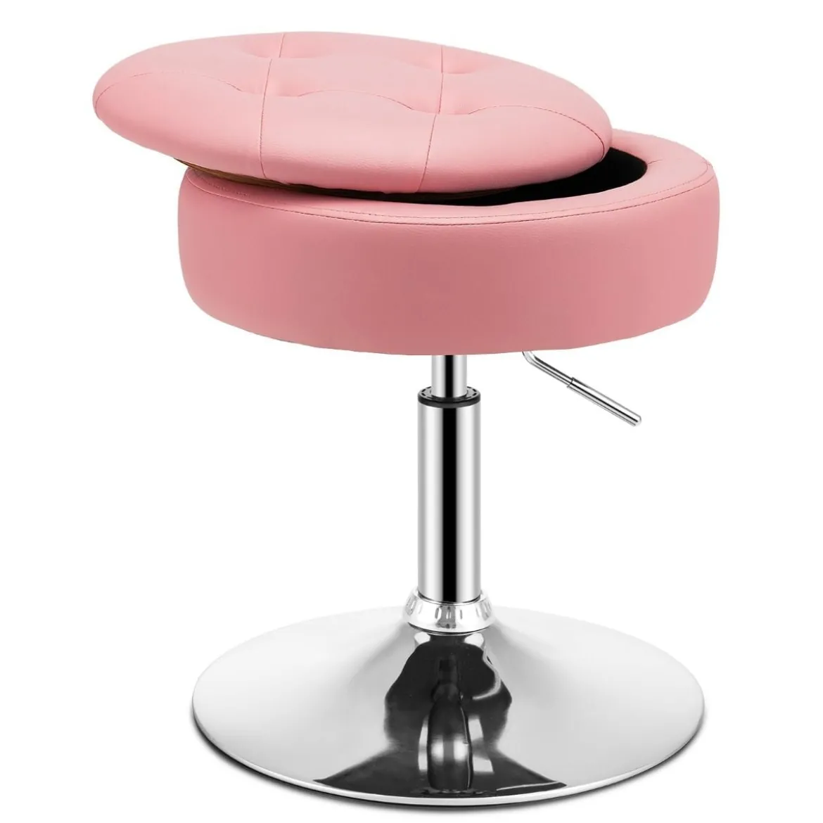 Schminkhocker mit Stauraum um 360° Drehbarer Hocker aus Kunstleder Sitzhöhe 51-66cm Schwarz/Weiß/Rosa