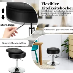 Schminkhocker mit Stauraum um 360° Drehbarer Hocker aus Kunstleder Sitzhöhe 51-66cm Schwarz/Weiß/Rosa