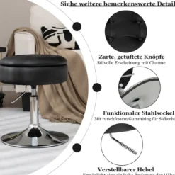 Schminkhocker mit Stauraum um 360° Drehbarer Hocker aus Kunstleder Sitzhöhe 51-66cm Schwarz/Weiß/Rosa