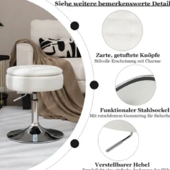 Schminkhocker mit Stauraum um 360° Drehbarer Hocker aus Kunstleder Sitzhöhe 51-66cm Schwarz/Weiß/Rosa