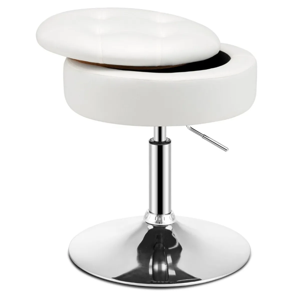 Schminkhocker mit Stauraum um 360° Drehbarer Hocker aus Kunstleder Sitzhöhe 51-66cm Schwarz/Weiß/Rosa