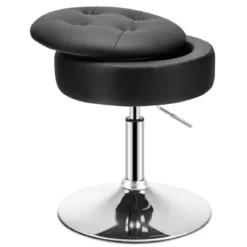 Schminkhocker mit Stauraum um 360° Drehbarer Hocker aus Kunstleder Sitzhöhe 51-66cm Schwarz/Weiß/Rosa