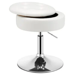 Schminkhocker mit Stauraum um 360° Drehbarer Hocker aus Kunstleder Sitzhöhe 51-66cm Schwarz/Weiß/Rosa