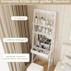Schminkset Schminkset Frisierkommode mit Klappspiegel und Hocker Weiß 60 x 40 x 180 cm
