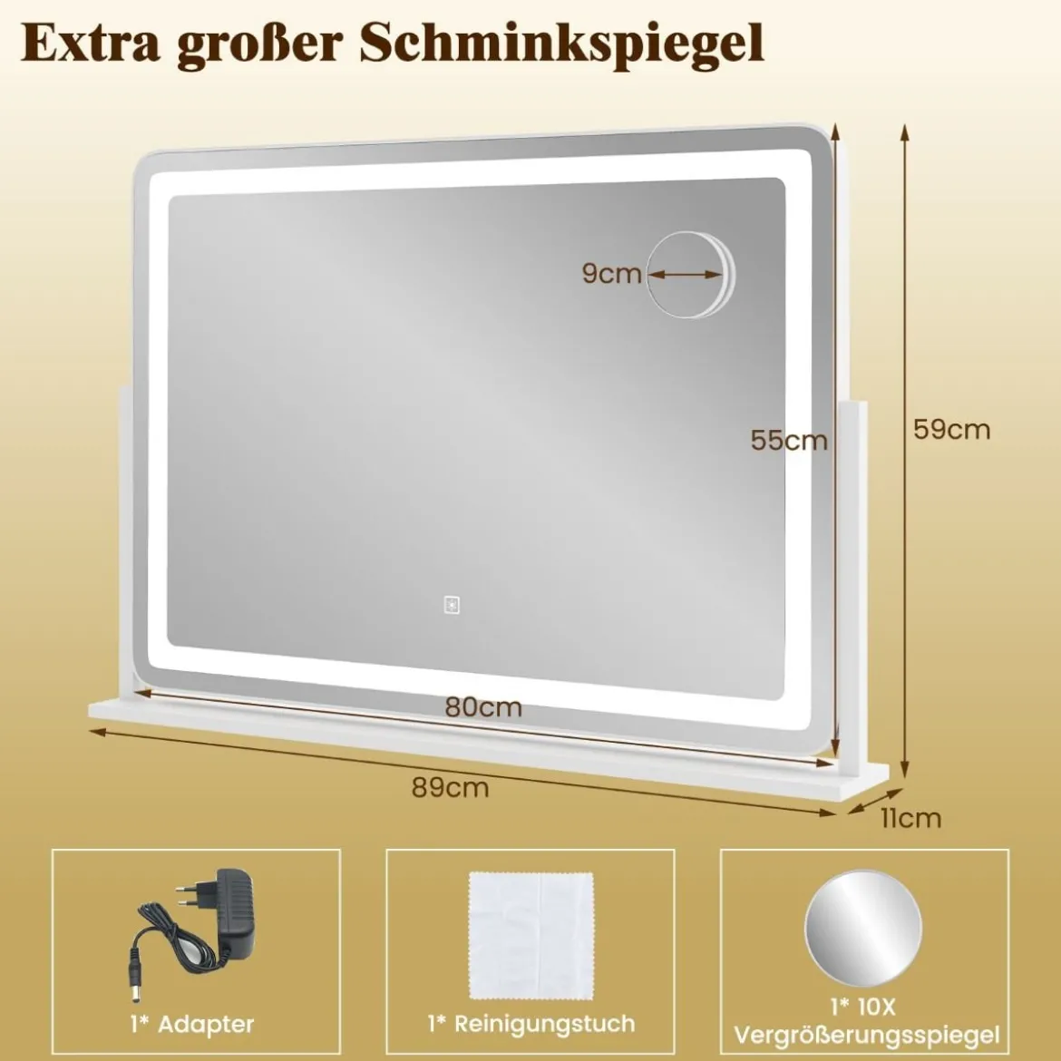 Schminkspiegel mit Beleuchtung großer Kosmetikspiegel mit 10X Vergrößerung Weiß