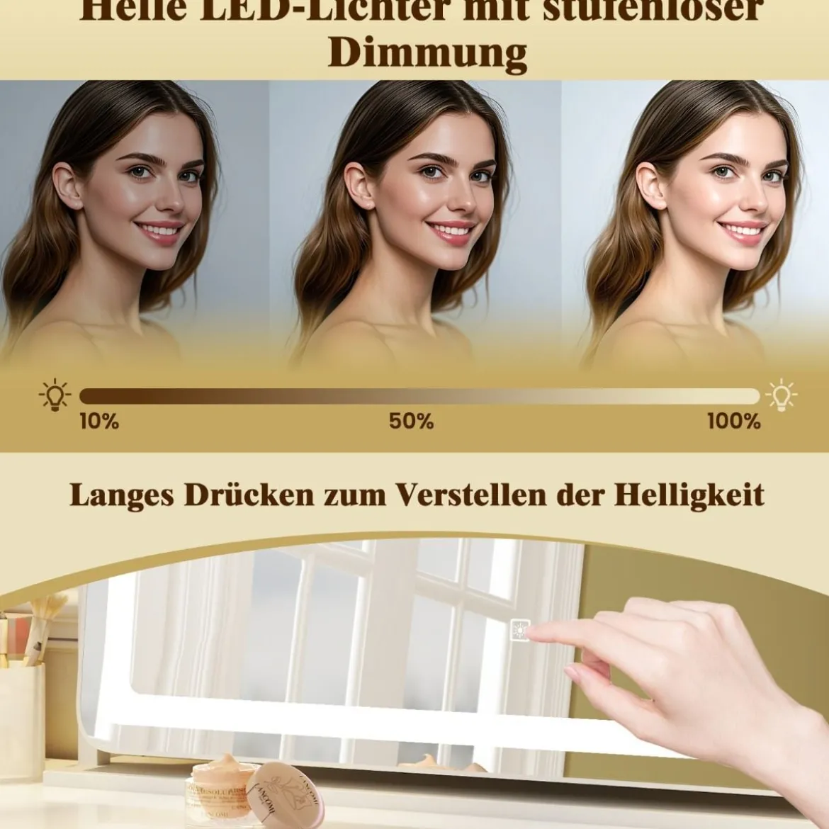 Schminkspiegel mit Beleuchtung großer Kosmetikspiegel mit 10X Vergrößerung Weiß
