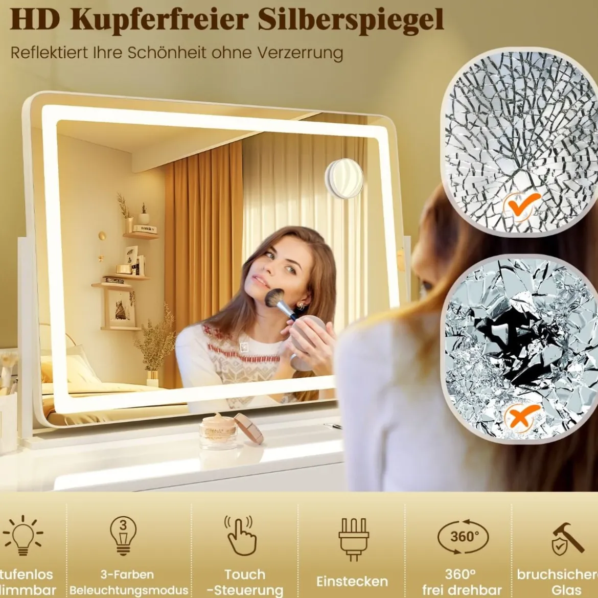 Schminkspiegel mit Beleuchtung großer Kosmetikspiegel mit 10X Vergrößerung Weiß