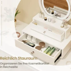 Schminkspiegel Tischspiegel Spiegel mit 2 Schubladen Schminktisch 51 x 26 x 59 cm Weiß