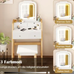 Schminktisch aus Holz mit Hocker & Spiegel & 3 Schubladen Frisiertisch 64 x 41 x 137 cm Weiß