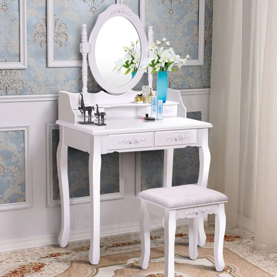 Schminktisch Frisierkommode mit Spiegel Hocker Frisiertisch Kosmetiktisch
