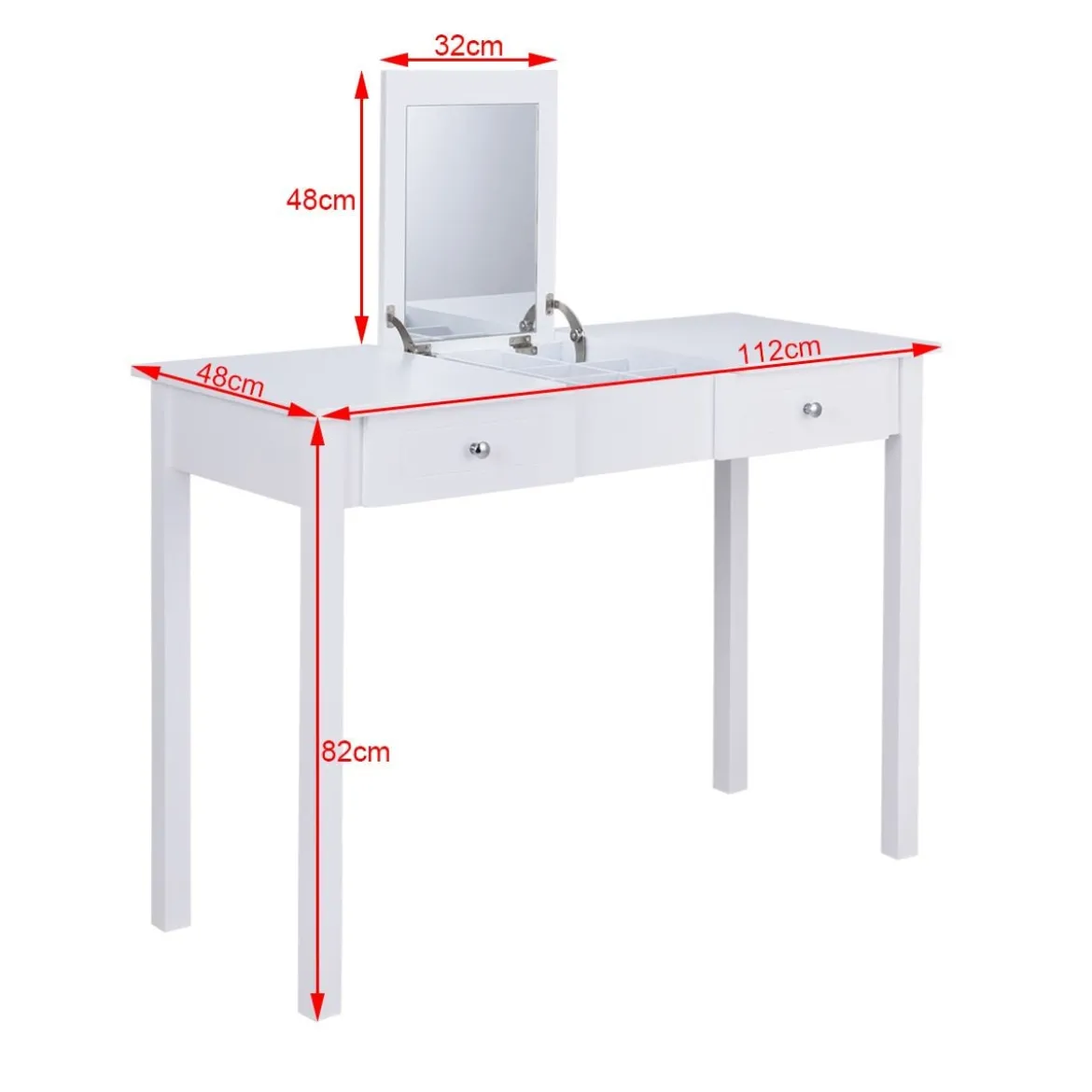 Schminktisch Frisiertisch Frisierkommode Kosmetiktisch mit Klappspiegel und Schubladen 112 x 48 x 82 cm