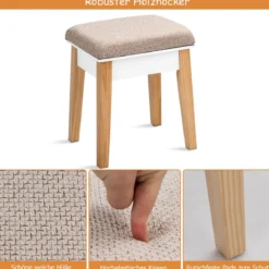 Schminktisch Frisiertisch Schminkkommode mit Spiegel und Hocker Weiß Holz 69 x 43 x 125,5 cm