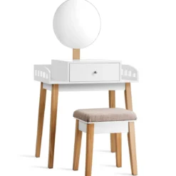 Schminktisch Frisiertisch Schminkkommode mit Spiegel und Hocker Weiß Holz 69 x 43 x 125,5 cm