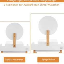 Schminktisch Frisiertisch Schminkkommode mit Spiegel und Hocker Weiß Holz 69 x 43 x 125,5 cm