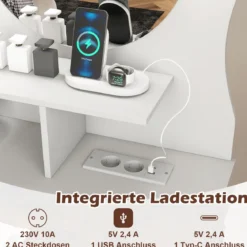 Schminktisch in Katzenform mit Spiegel & Beleuchtung & Schubladen Frisiertisch Weiß