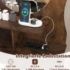 Schminktisch in Katzenform mit Spiegel & Beleuchtung & Schubladen Frisiertisch Braun
