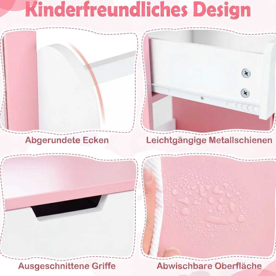 Schminktisch Kinder Frisiertisch mit Spiegel & Hocker Kosmetiktisch mit Regalen & 2 Schubladen Weiß